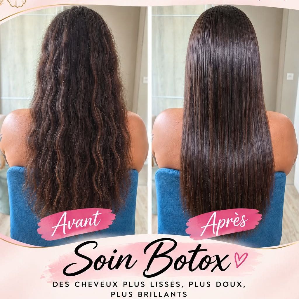 Avant et après soin Botox : cheveux plus lisses, plus doux, plus brillants