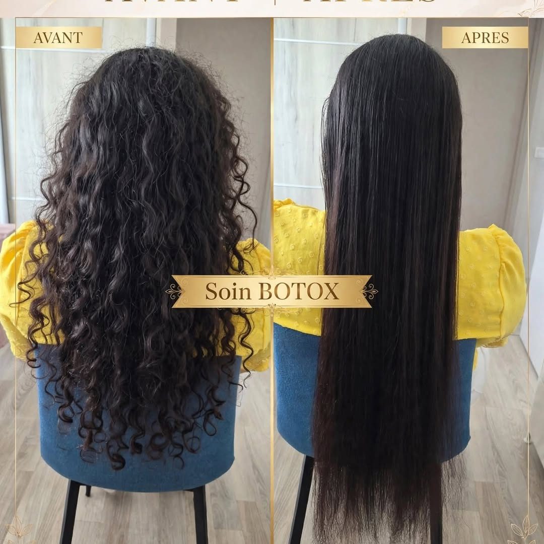 Avant et après un soin Botox sur cheveux bouclés