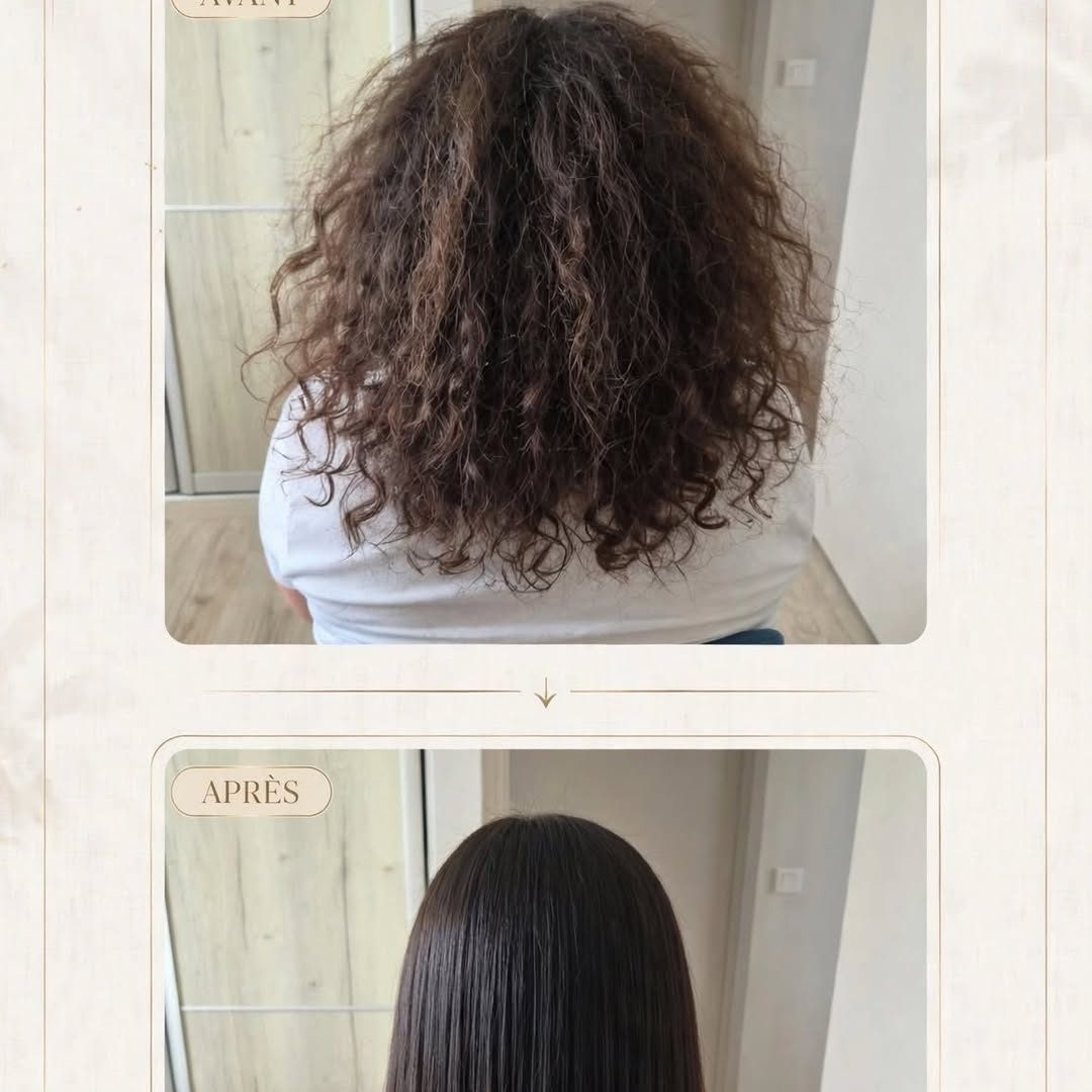 Transformation de cheveux frisés avant et après soin